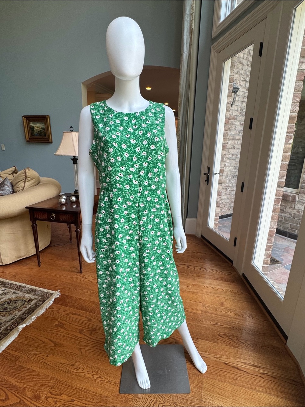 Women's Green Floral Sleeveless Jumpsuit